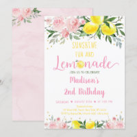 Lemonade Sunshine Pink Gold Floral Birthday