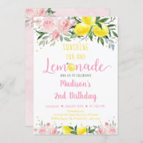 Lemonade Sunshine Pink Gold Floral Birthday Invitation