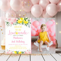 Lemonade Sunshine Pink Gold Floral Birthday Invitation