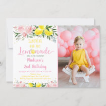 Lemonade Sunshine Pink Gold Floral Birthday Invitation