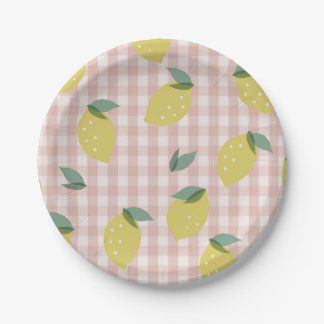 Lemonade Sunshine Pink Plaid First Birthday Paper Plates