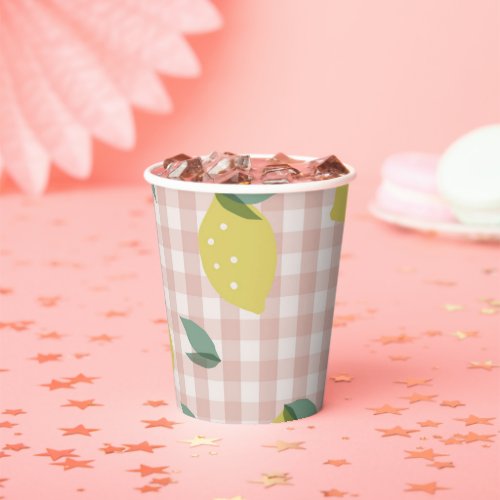 Lemonade Sunshine Pink Plaid Paper Cups