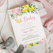 Lemonade Sweetie Pink Floral Baby Shower Invitation