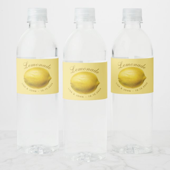 Lemonade Yellow Lemon Arched Script Wedding Water Bottle Label (Bottles)