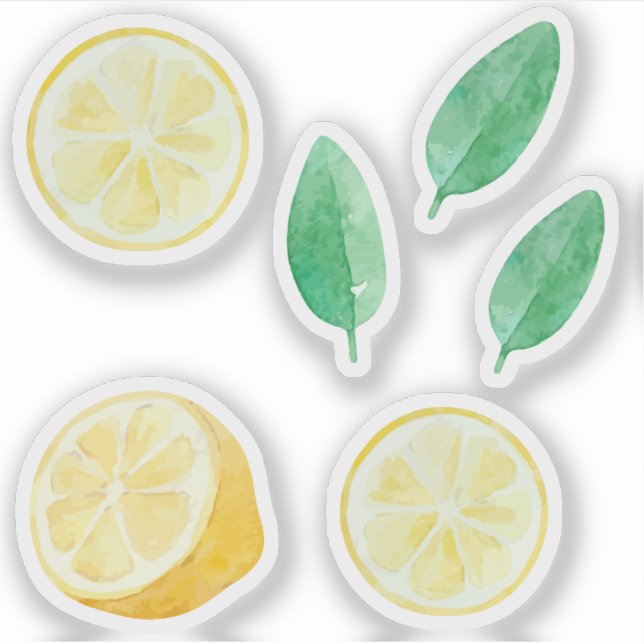 Lemonade yellow lemons slices watercolor set sticker (Front)