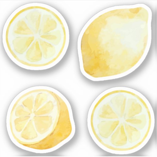 Lemonade yellow lemons slices watercolor set sticker