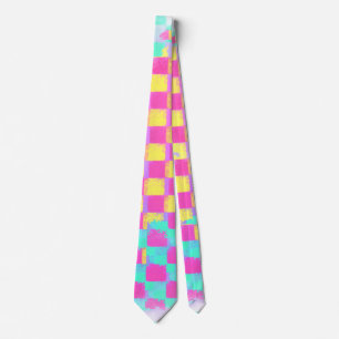 Lemonberry Neo Mint Grungy Checkerboard Pattern Neck Tie
