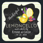 Lemoncello Chalkboard Look Wedding Square Sticker<br><div class="desc">Lemon and Strawberry with sprigs of Lavender and Rosemary.</div>