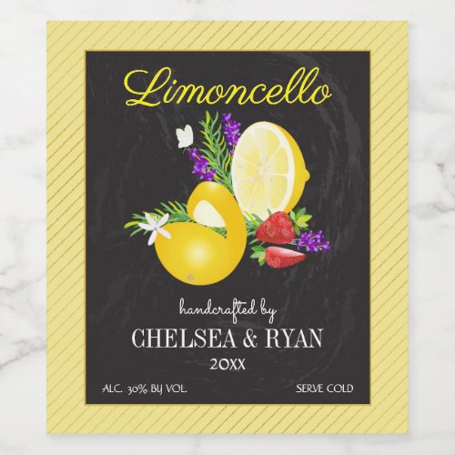 Lemoncello Chalkboard Look Wedding Wine Label