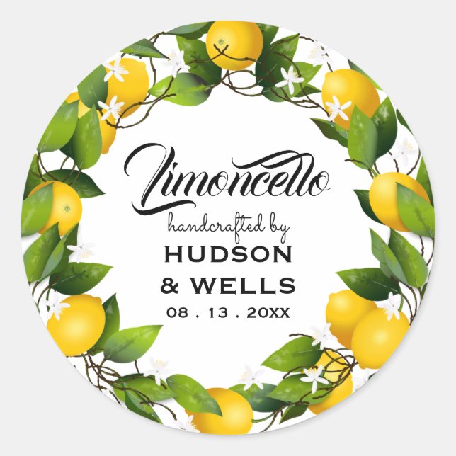 Lemoncello Lemon Wreath Fruit Wedding Classic Round Sticker (Front)