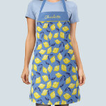 LemonCitrus Personalized Apron<br><div class="desc">Pretty watercolor lemon pattern on a blue background for a summer shot of visual Vitamin C. Original art by Nic Squirrell. Change the name to customize.</div>