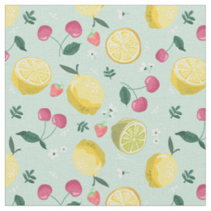 Lemonds, Cherries and Strawberries Fruit Pattern Fabric