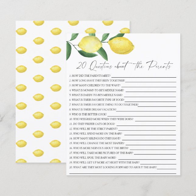 Lemons - 20 questions about the Parents (Front/Back)