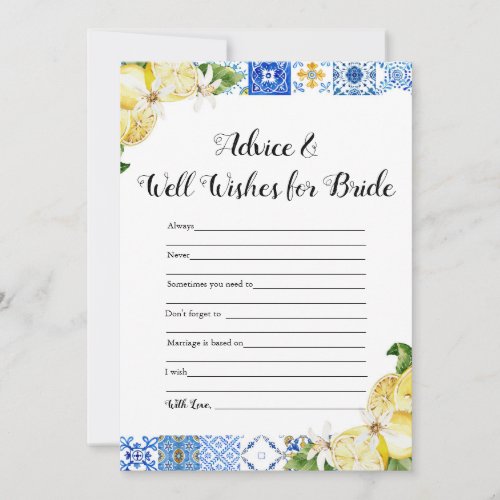 Lemons Advice and Well Wishes for the Bride Game Invitation