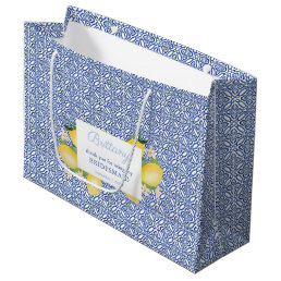 Lemons Amalfi Blue Tiles Wedding Party Thank You Large Gift Bag