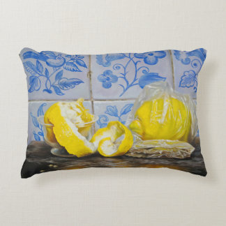Lemons and Azulejos — Classic Blue & Yellow Still Accent Pillow