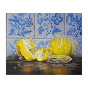Lemons and Azulejos — Classic Blue & Yellow Still Acrylic Print