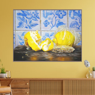 Lemons and Azulejos — Classic Blue & Yellow Still  Canvas Print
