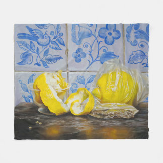 Lemons and Azulejos — Classic Blue & Yellow Still Fleece Blanket
