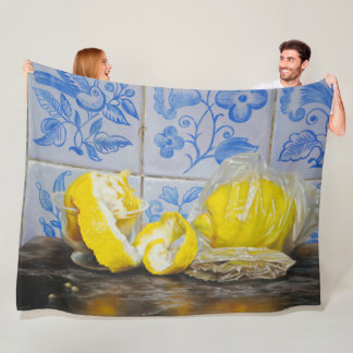 Lemons and Azulejos — Classic Blue & Yellow Still Fleece Blanket