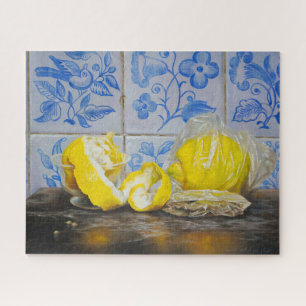 Lemons and Azulejos — Classic Blue & Yellow Still  Jigsaw Puzzle