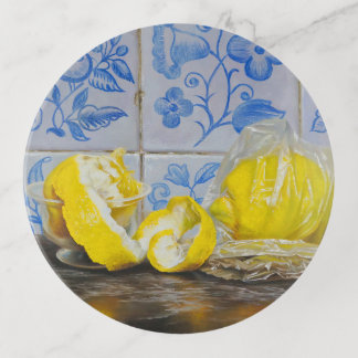 Lemons and Azulejos — Classic Blue & Yellow Still Trinket Tray