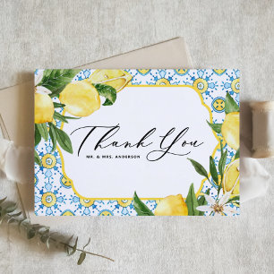 Lemons and Blossoms Mediterranean Wedding Letterpress Thank You Card