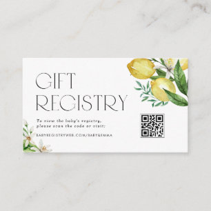 Lemons and Blossoms QR Code Baby Shower Registry Enclosure Card