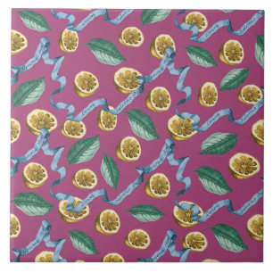 Lemons and blue ribbons pattern ceramic tile