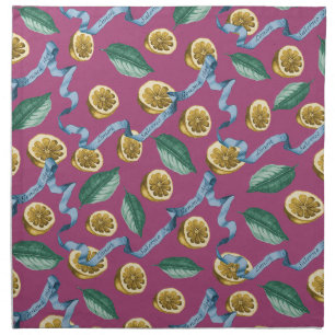 Lemons and blue ribbons pattern cloth napkin