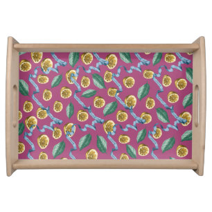 Lemons and blue ribbons pattern serving tray