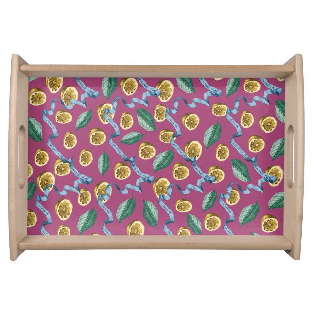 Lemons and blue ribbons pattern serving tray (Front)