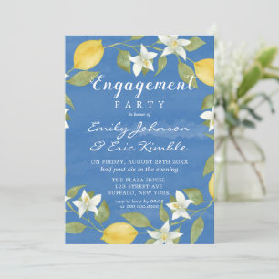 Lemons and Blue Watercolor Engagement Party Invitation