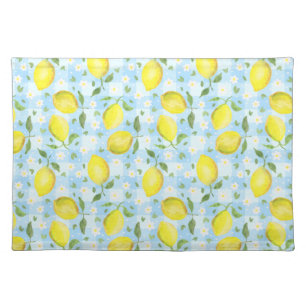Lemons and Daisies Blue Plaid Cloth Placemat