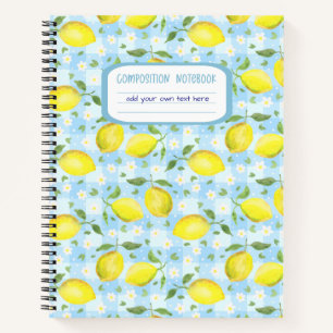 Lemons and Daisies Blue Plaid Composition Notebook