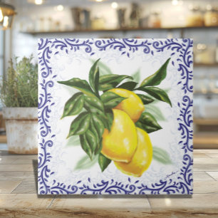 Lemons and Filigree Ceramic Tile for Kitchen