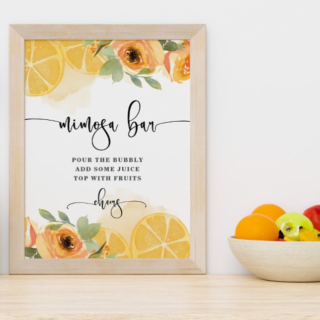 Lemons and Floral Mimosa  Bar Bridal Shower Poster (Creator Uploaded)