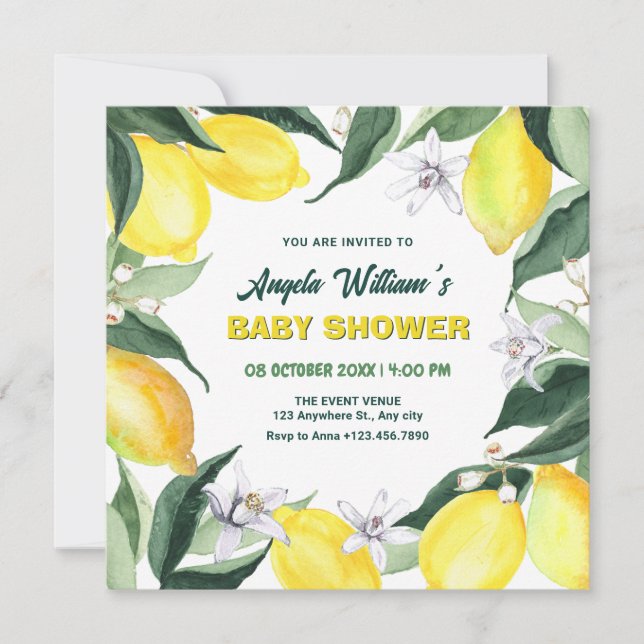 Lemons and Flowers baby shower Invitation (Front)