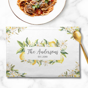 Lemons and Flowers Floral Botanical Family Name Cloth Placemat