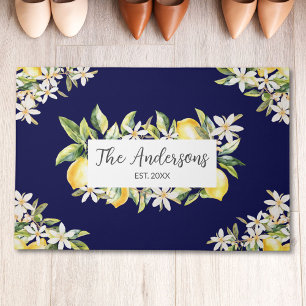 Lemons and Flowers Floral Botanical Family Name Doormat