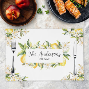 Lemons and Flowers Floral Botanical Family Name Placemat