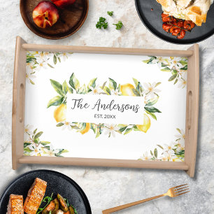 Lemons and Flowers Floral Botanical Family Name Serving Tray