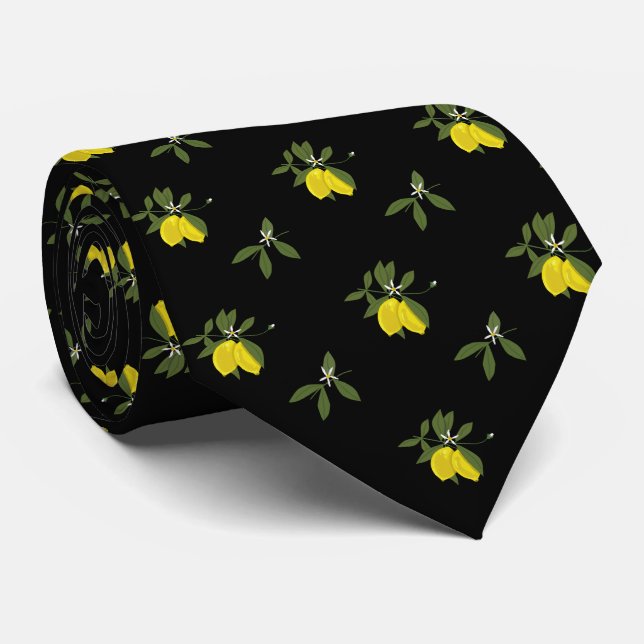Lemons and flowers neck tie (Rolled)