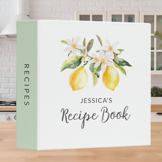 Lemons and Flowers Tree Branch Botanical Recipe 3 Ring Binder (In situ)
