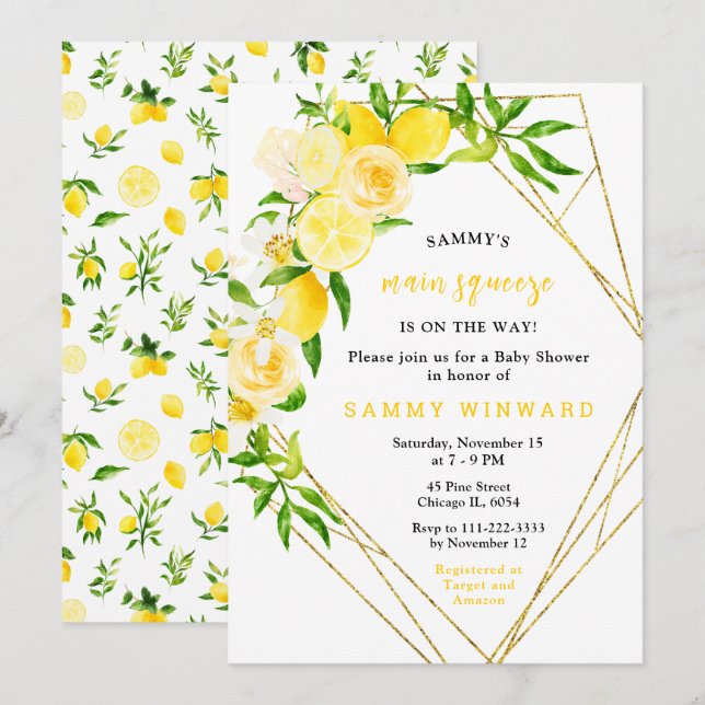 Lemons and Flowers with Foliage Baby Shower Invitation (Front/Back)