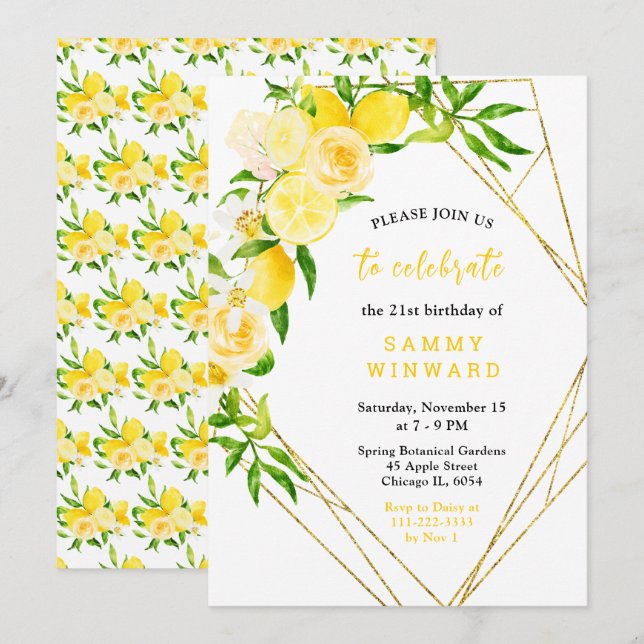 Lemons and Flowers with Foliage Birthday Invitation (Front/Back)