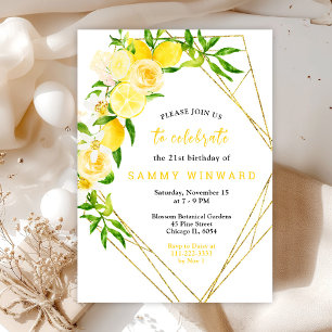 Lemons and Flowers with Foliage Birthday Party Invitation