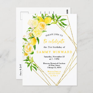 Lemons and Flowers with Foliage Birthday Party Postcard