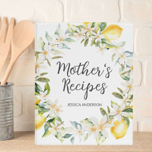 Lemons and Flowers Wreath Mother Recipe Cookbook Mini Binder