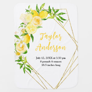 Lemons and Foliage Baby Birth Stats Baby Blanket